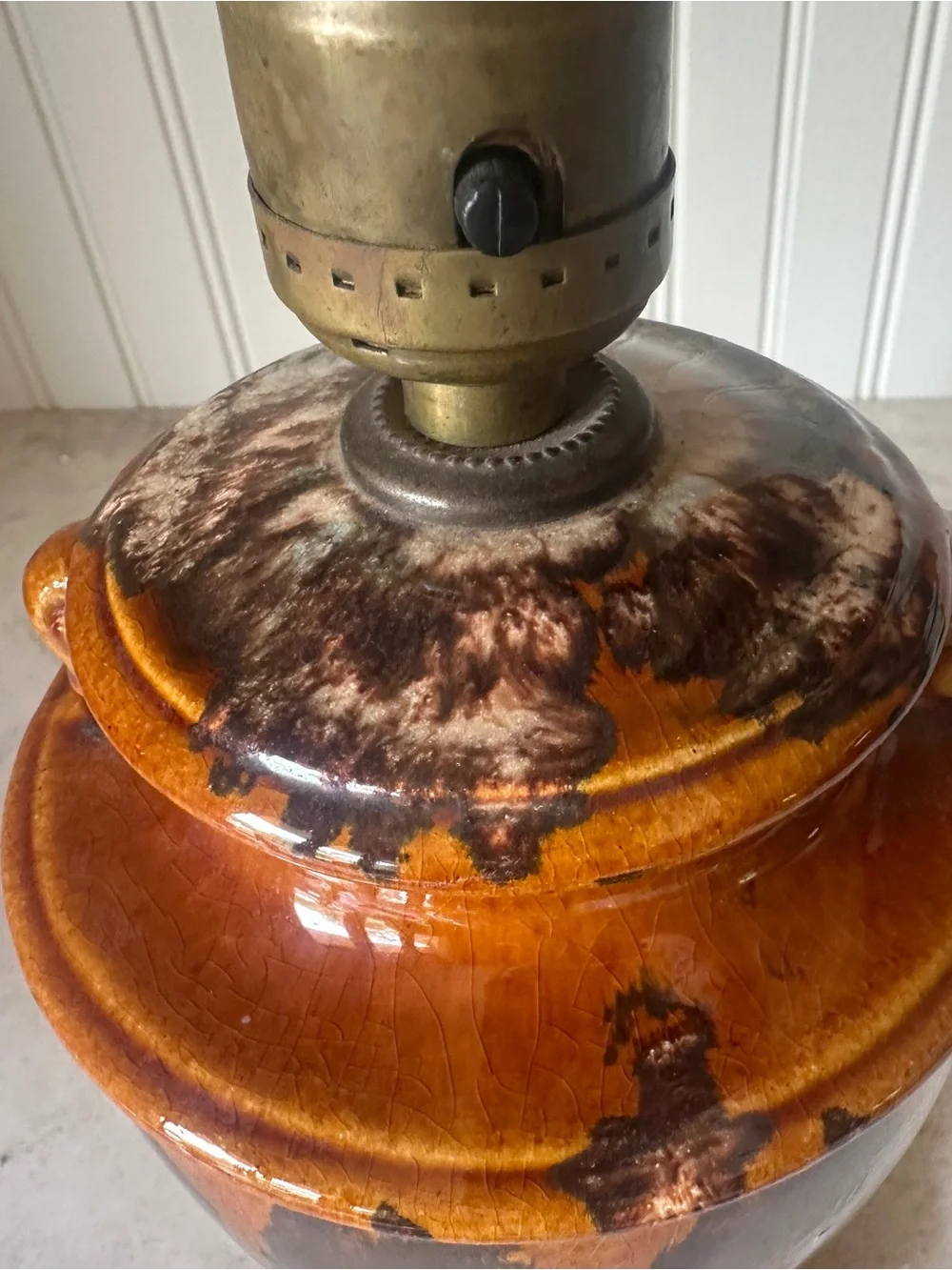 Brush McCoy Pottery Onyx Drip Glaze Urn Table Lamp Brown Arts & Crafts 1920s 30s